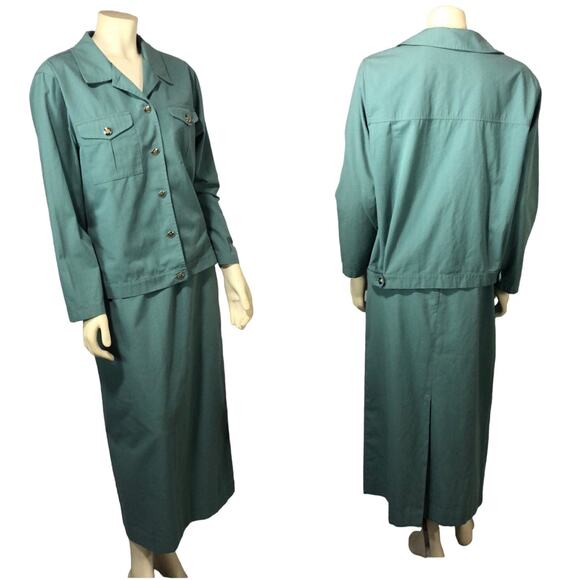 Vintage Patchington green skirt jacket set size large - Picture 1 of 12
